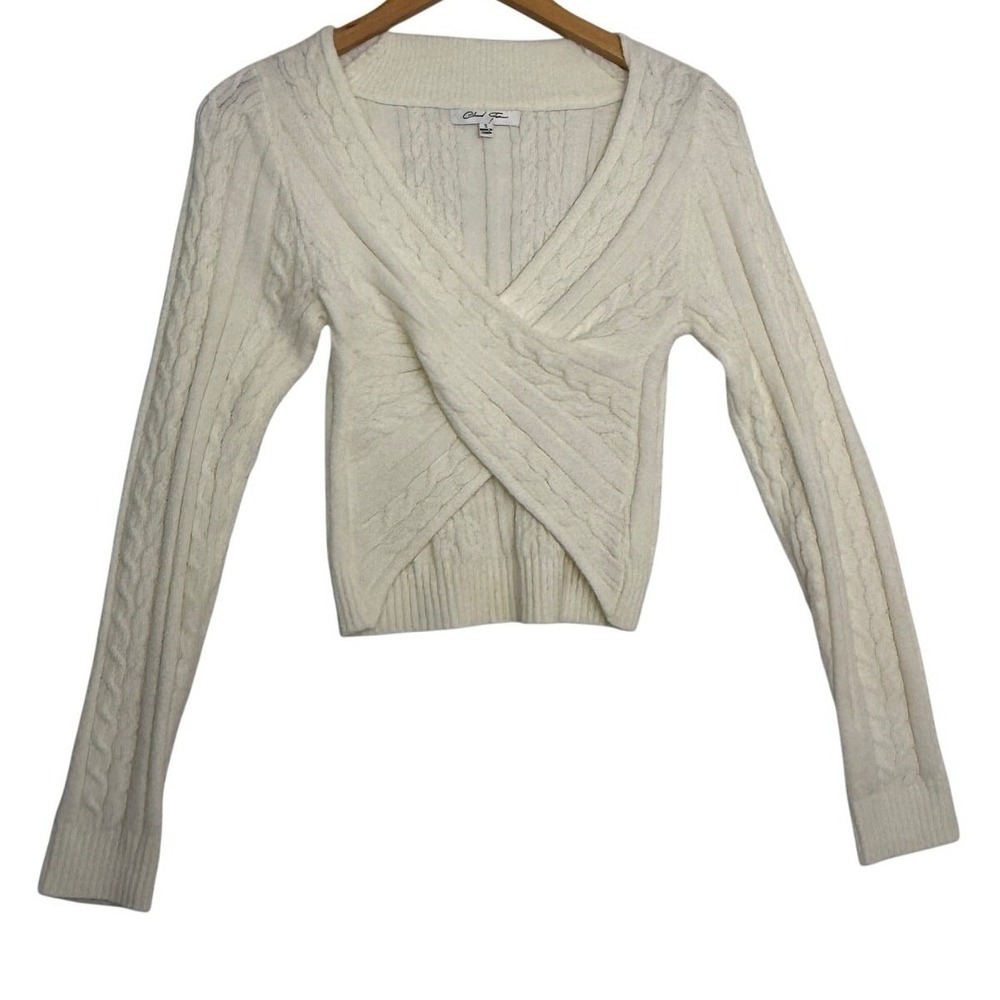 Cloud Ten Sweater Sz Sm Cable Fisherman Criss Cross Y2K‎ Cropped Style